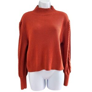 SWEET & SINFUL Women's Orange Sweater with Cable-knit Sleeves